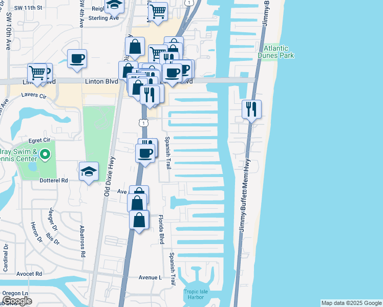 map of restaurants, bars, coffee shops, grocery stores, and more near 932 Allamanda Drive in Delray Beach