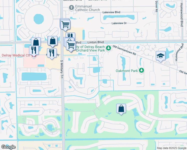 map of restaurants, bars, coffee shops, grocery stores, and more near 4785 Valencia Drive in Delray Beach