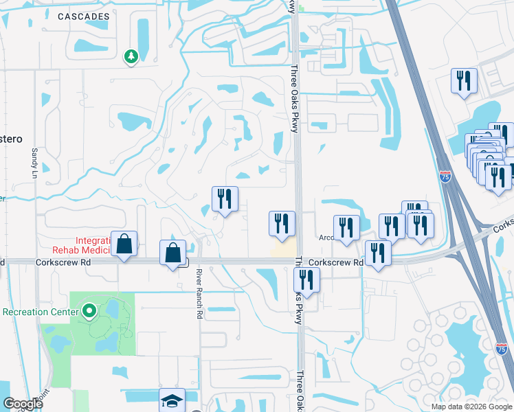 map of restaurants, bars, coffee shops, grocery stores, and more near 21035 See See Street in Estero