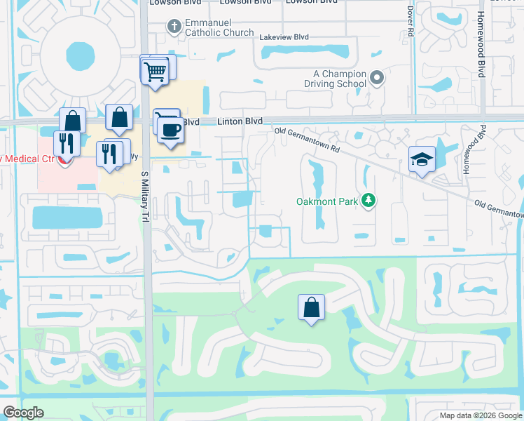 map of restaurants, bars, coffee shops, grocery stores, and more near 4605 Hammock Circle in Delray Beach