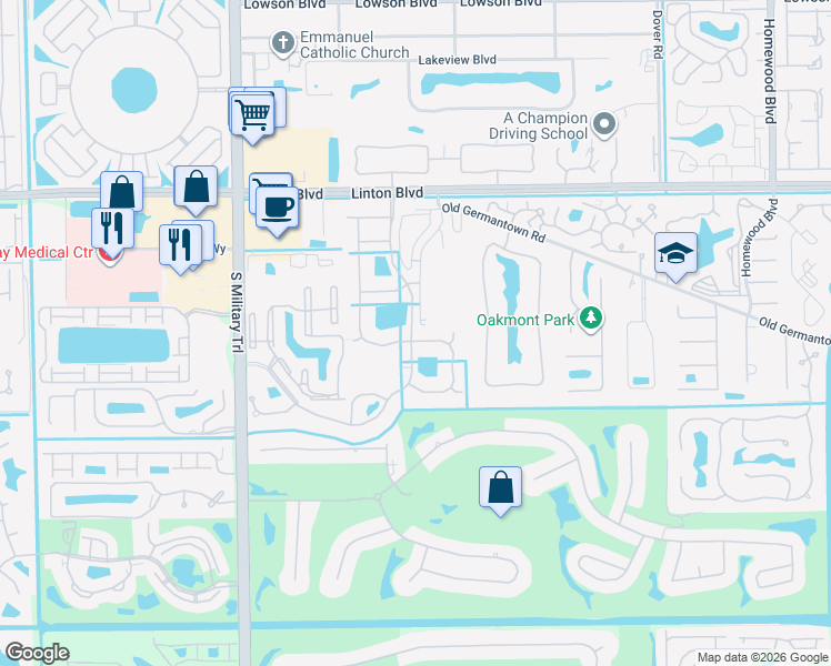 map of restaurants, bars, coffee shops, grocery stores, and more near 4601 Hammock Circle in Delray Beach