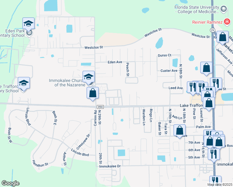 map of restaurants, bars, coffee shops, grocery stores, and more near 1239 Friendship Way in Immokalee