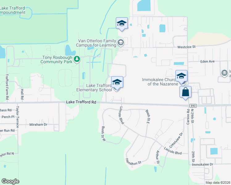 map of restaurants, bars, coffee shops, grocery stores, and more near 3500 Lake Trafford Road in Immokalee