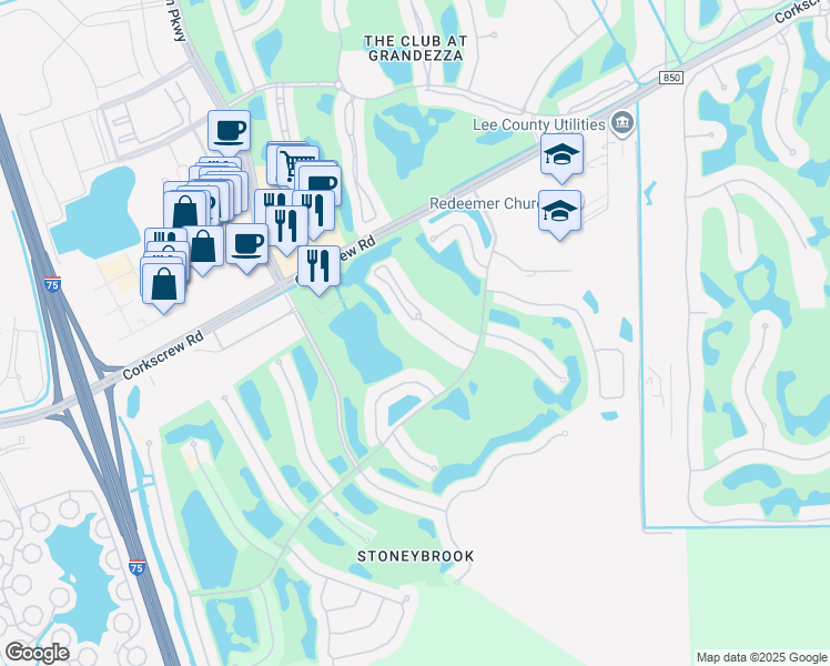 map of restaurants, bars, coffee shops, grocery stores, and more near 21340 Lancaster Run in Estero