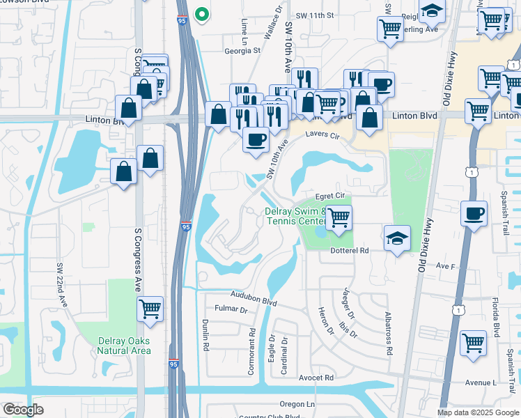 map of restaurants, bars, coffee shops, grocery stores, and more near 2014 Alta Meadows Lane in Delray Beach