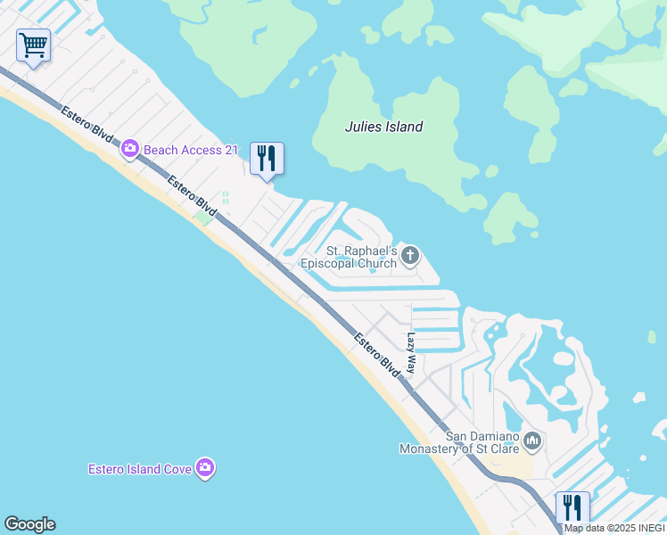 map of restaurants, bars, coffee shops, grocery stores, and more near 5155 Williams Drive in Fort Myers Beach