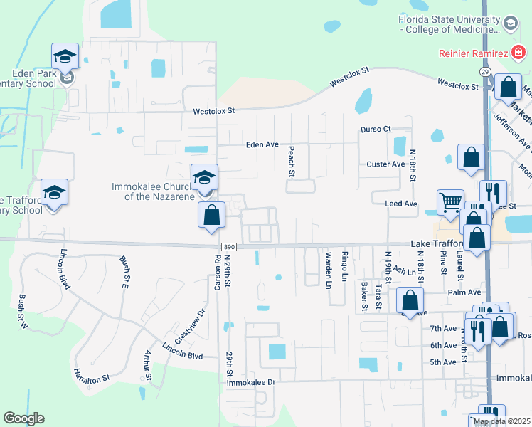 map of restaurants, bars, coffee shops, grocery stores, and more near 1239 Friendship Way in Immokalee