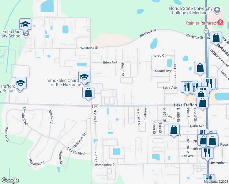 map of restaurants, bars, coffee shops, grocery stores, and more near 1239 Friendship Way in Immokalee