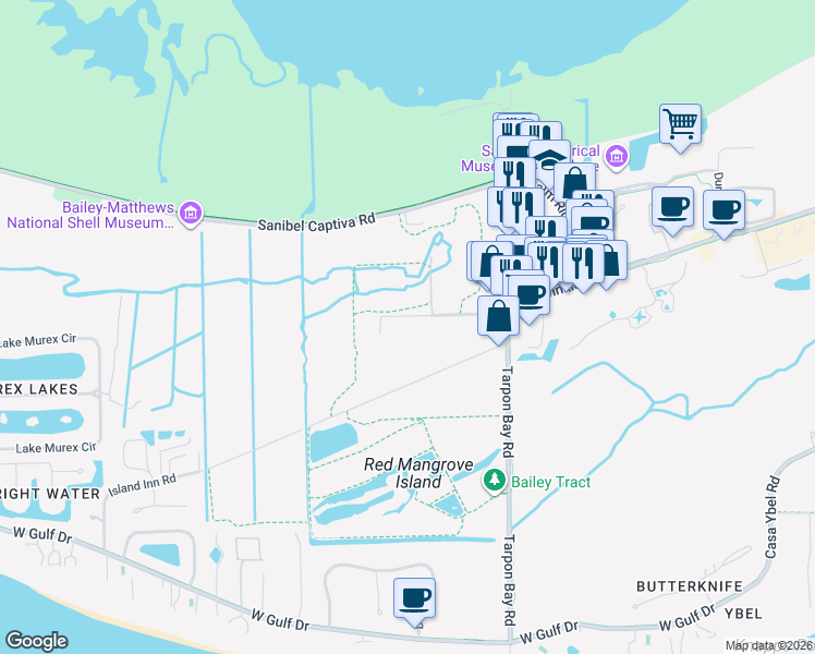 map of restaurants, bars, coffee shops, grocery stores, and more near 2661 Sanibel Boulevard in Sanibel