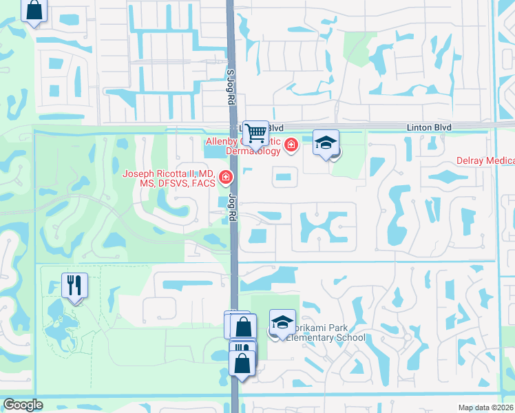 map of restaurants, bars, coffee shops, grocery stores, and more near 6362 Vía Venetia South in Delray Beach