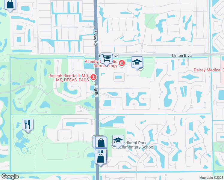 map of restaurants, bars, coffee shops, grocery stores, and more near 6362 Vía Venetia South in Delray Beach