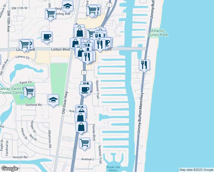 map of restaurants, bars, coffee shops, grocery stores, and more near 932 Allamanda Drive in Delray Beach