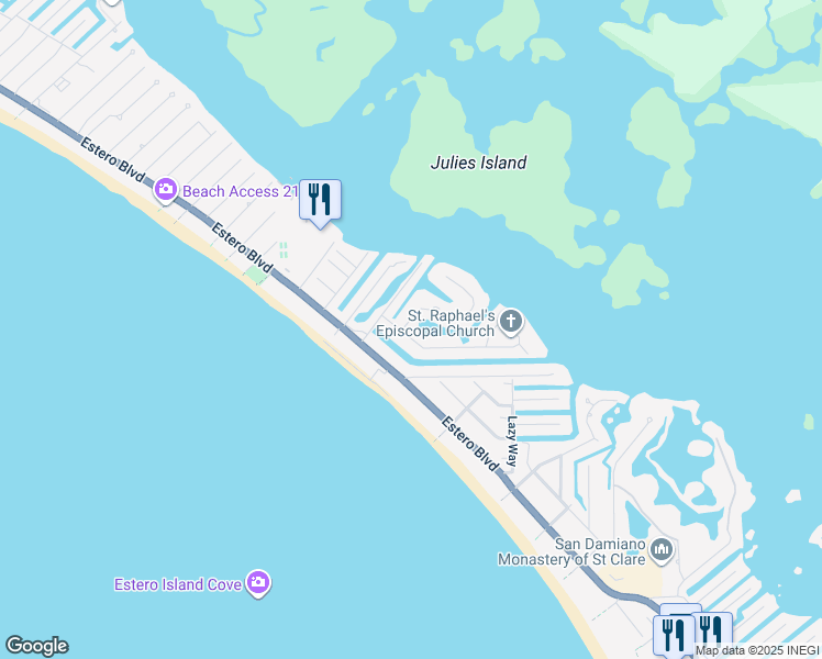 map of restaurants, bars, coffee shops, grocery stores, and more near 5146 Williams Drive in Fort Myers Beach
