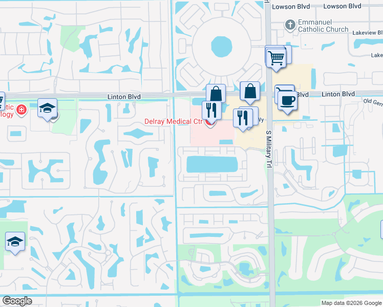 map of restaurants, bars, coffee shops, grocery stores, and more near 5320 Jog Lane in Delray Beach