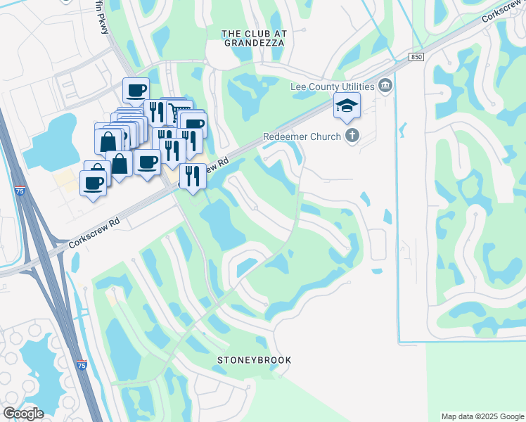 map of restaurants, bars, coffee shops, grocery stores, and more near 21340 Lancaster Run in Estero