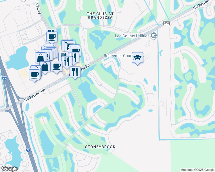 map of restaurants, bars, coffee shops, grocery stores, and more near 21351 Lancaster Run in Estero