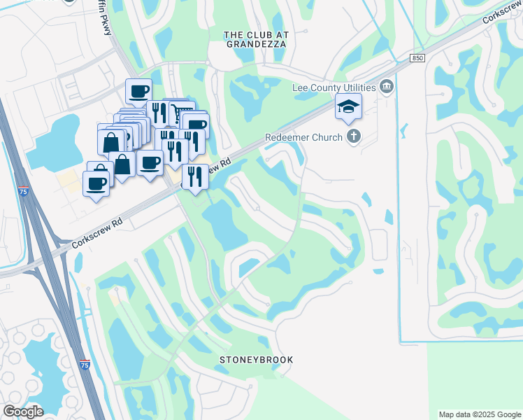 map of restaurants, bars, coffee shops, grocery stores, and more near 21340 Lancaster Run in Estero