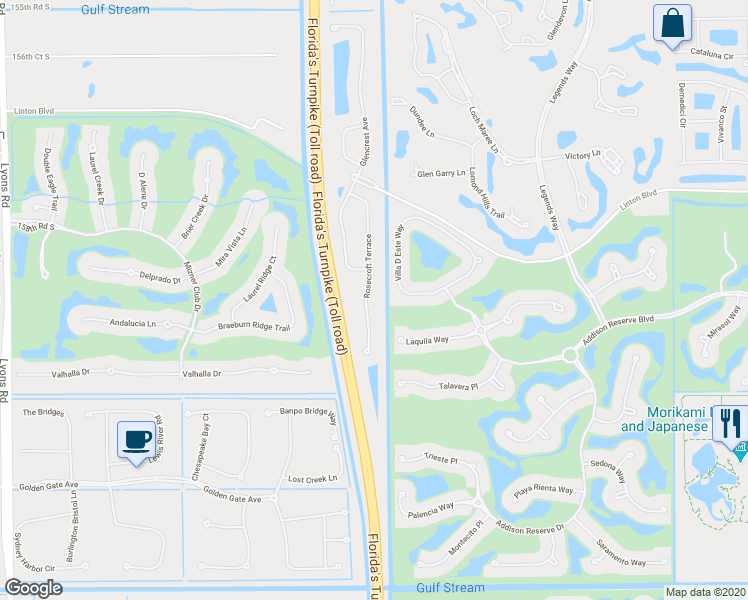 map of restaurants, bars, coffee shops, grocery stores, and more near 16170 Rosecroft Terrace in Delray Beach