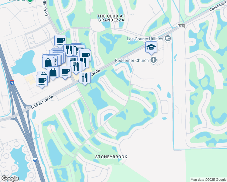 map of restaurants, bars, coffee shops, grocery stores, and more near 21340 Lancaster Run in Estero