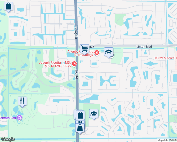 map of restaurants, bars, coffee shops, grocery stores, and more near 6321 Vía Venetia North in Delray Beach