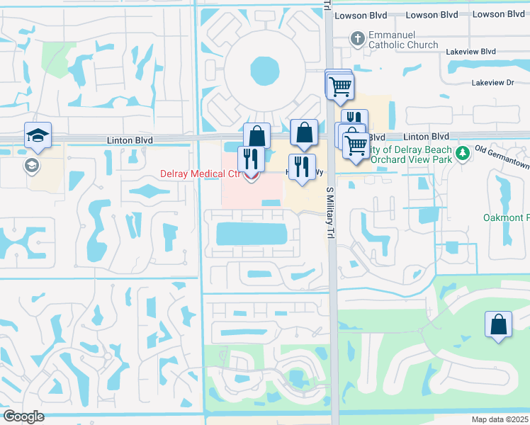 map of restaurants, bars, coffee shops, grocery stores, and more near 5190 Jog Lane in Delray Beach