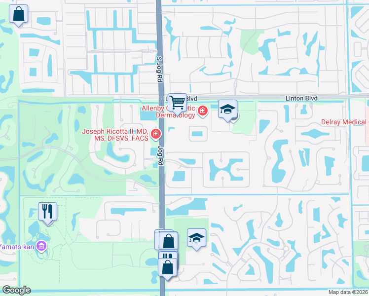 map of restaurants, bars, coffee shops, grocery stores, and more near 6321 Vía Venetia North in Delray Beach