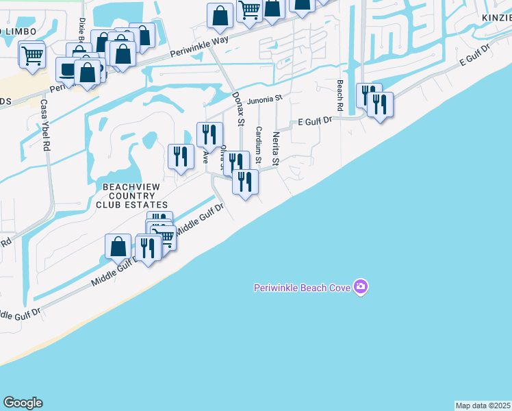 map of restaurants, bars, coffee shops, grocery stores, and more near 1246 Fulgur Street in Sanibel