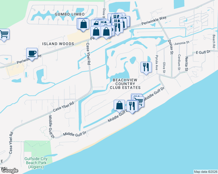 map of restaurants, bars, coffee shops, grocery stores, and more near 1325 Par View Drive in Sanibel