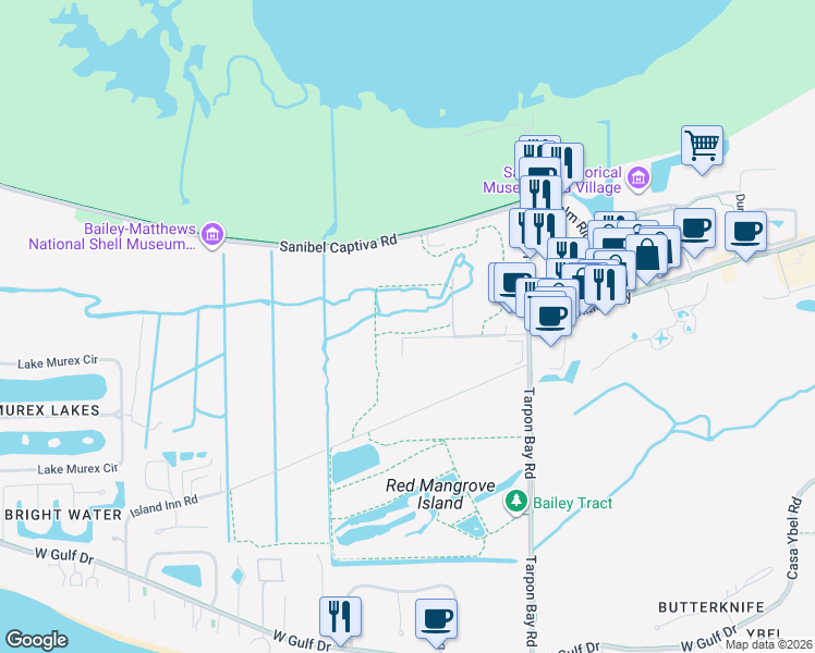 map of restaurants, bars, coffee shops, grocery stores, and more near 2661 Sanibel Boulevard in Sanibel