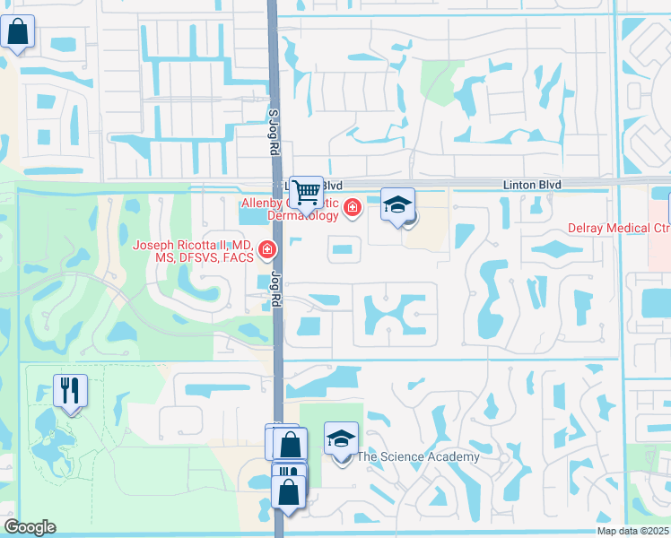 map of restaurants, bars, coffee shops, grocery stores, and more near 16122 Poppy Seed Circle in Delray Beach