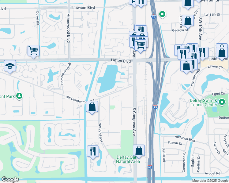 map of restaurants, bars, coffee shops, grocery stores, and more near 2200 Germantown Road in Delray Beach