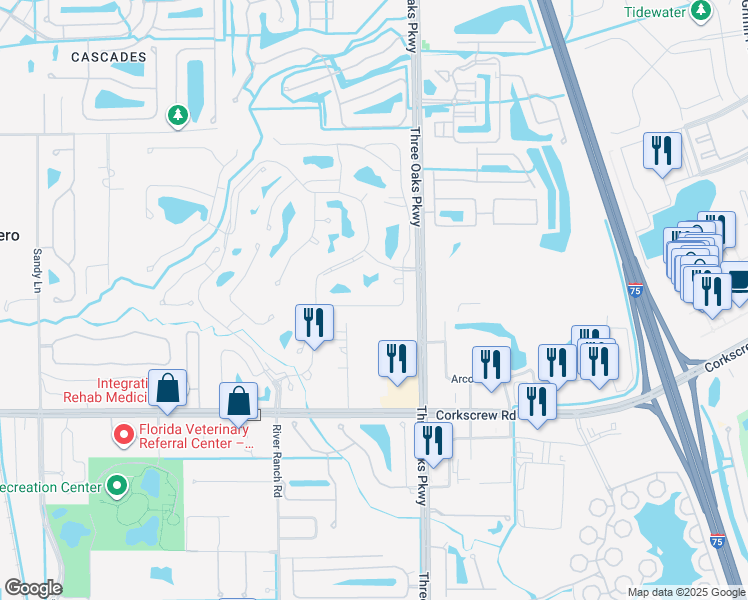 map of restaurants, bars, coffee shops, grocery stores, and more near 20906 Country Barn Dr in Estero