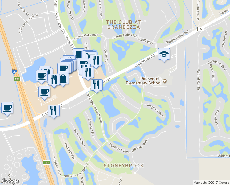 map of restaurants, bars, coffee shops, grocery stores, and more near 21310 Lancaster Run in Estero