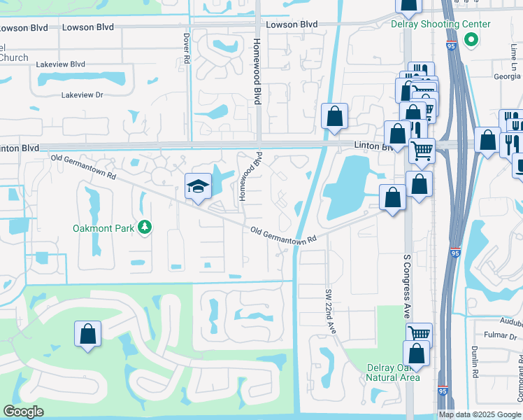 map of restaurants, bars, coffee shops, grocery stores, and more near 2736 Carnation Court in Delray Beach