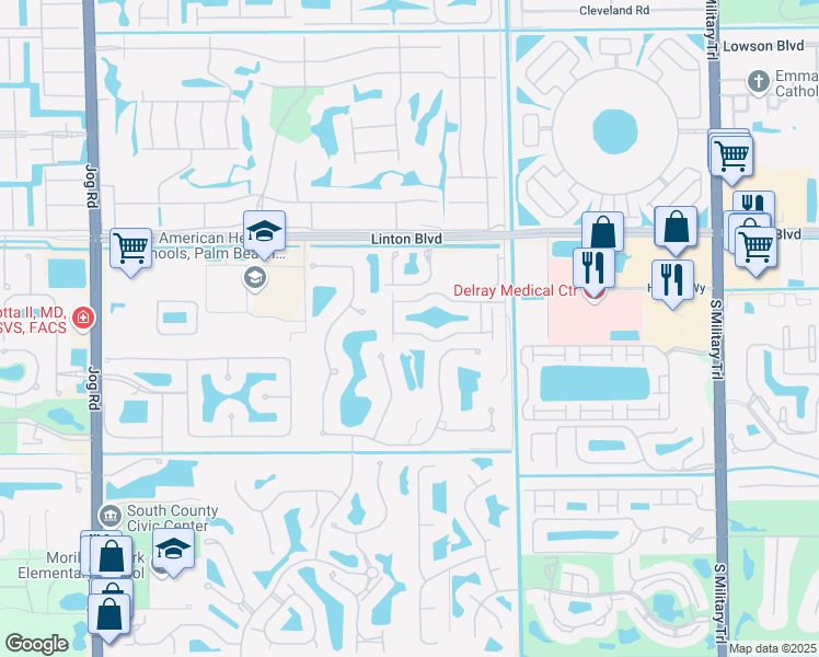 map of restaurants, bars, coffee shops, grocery stores, and more near 5738 Via De La Plata Circle in Delray Beach