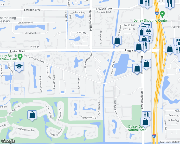 map of restaurants, bars, coffee shops, grocery stores, and more near 2736 Carnation Court in Delray Beach