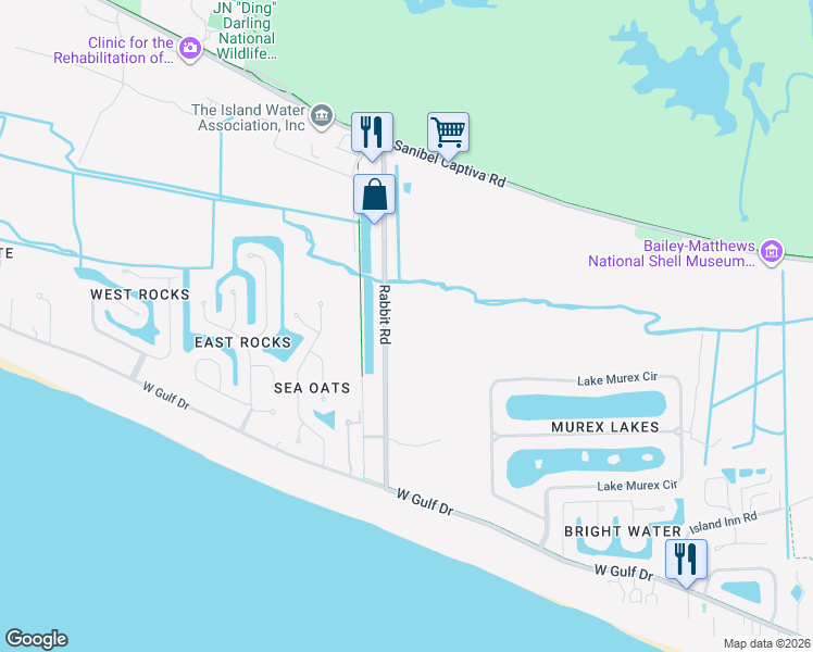 map of restaurants, bars, coffee shops, grocery stores, and more near 468-714 Rabbit Road in Sanibel