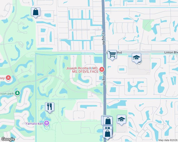map of restaurants, bars, coffee shops, grocery stores, and more near 6655 Bristol Lake South in Delray Beach