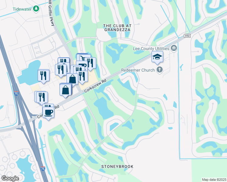 map of restaurants, bars, coffee shops, grocery stores, and more near 21311 Lancaster Run in Estero