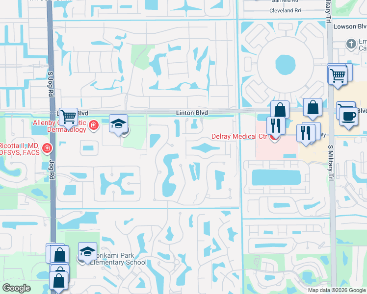 map of restaurants, bars, coffee shops, grocery stores, and more near 5726 Via De La Plata Circle in Delray Beach