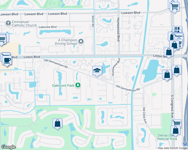 map of restaurants, bars, coffee shops, grocery stores, and more near 1875 Highland Grove Drive in Delray Beach