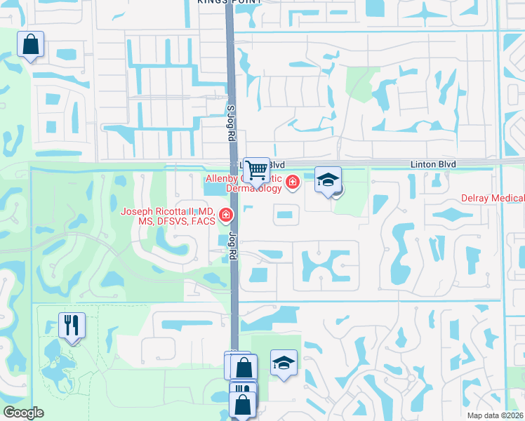 map of restaurants, bars, coffee shops, grocery stores, and more near 16150 Jog Road in Delray Beach