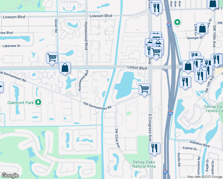 map of restaurants, bars, coffee shops, grocery stores, and more near 149 Linton Lake Drive in Delray Beach