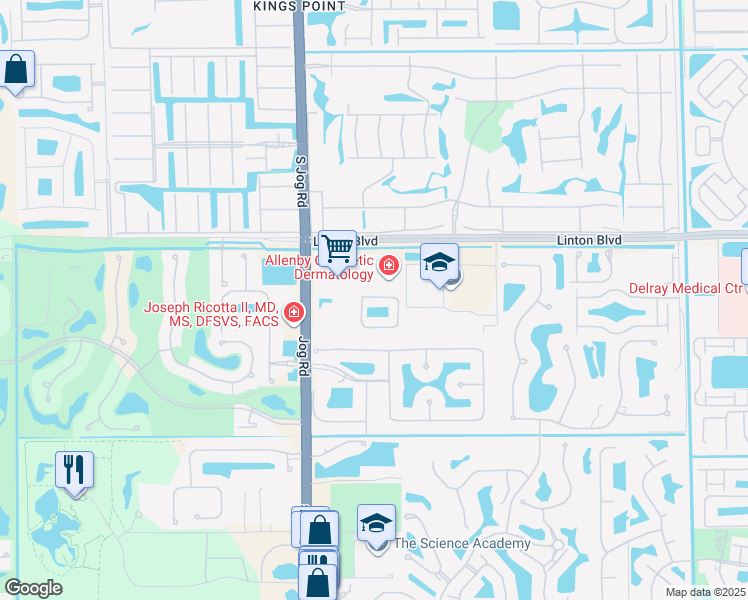 map of restaurants, bars, coffee shops, grocery stores, and more near 16122 Poppy Seed Circle in Delray Beach