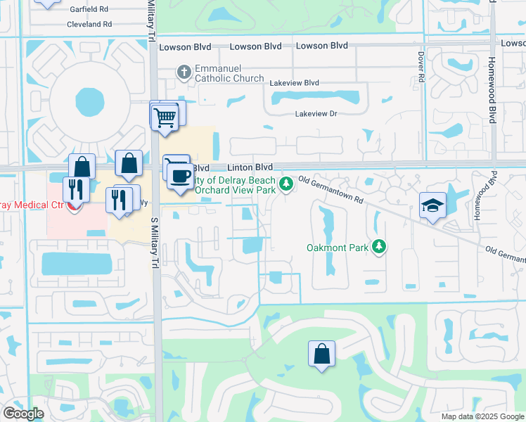 map of restaurants, bars, coffee shops, grocery stores, and more near 2200 Bloods Grove Circle in Delray Beach