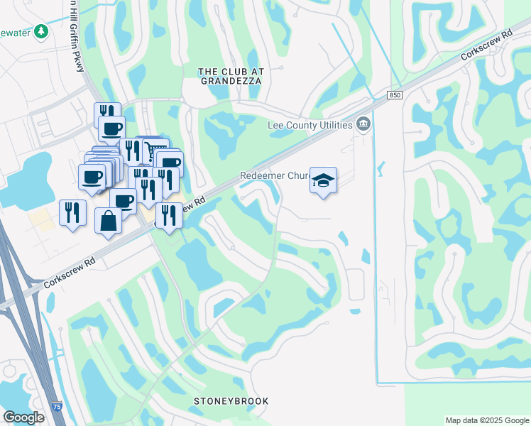 map of restaurants, bars, coffee shops, grocery stores, and more near 21268 Waymouth Run in Estero