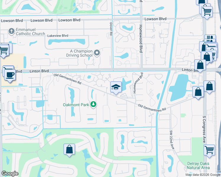 map of restaurants, bars, coffee shops, grocery stores, and more near 1805 Highland Grove Drive in Delray Beach