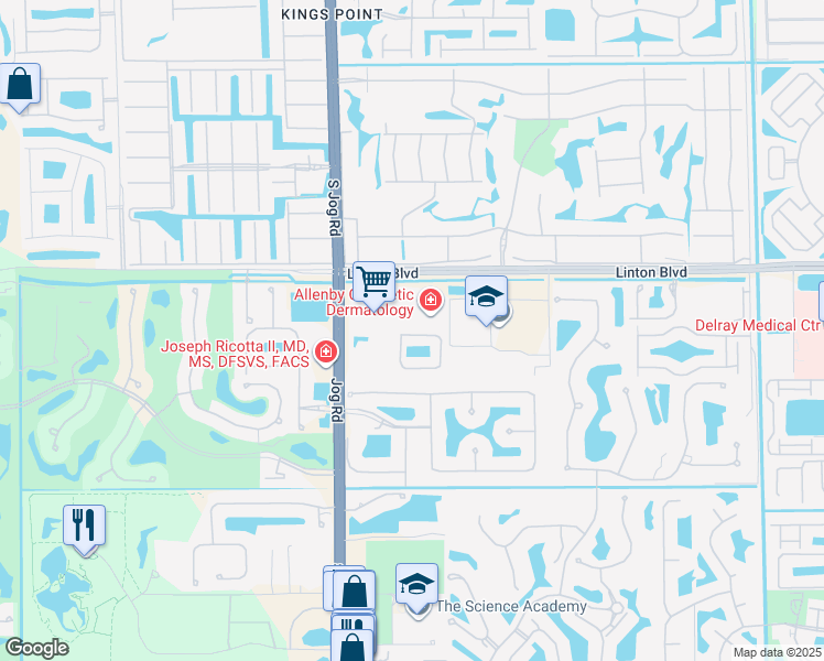 map of restaurants, bars, coffee shops, grocery stores, and more near 16185 Poppy Seed Circle in Delray Beach