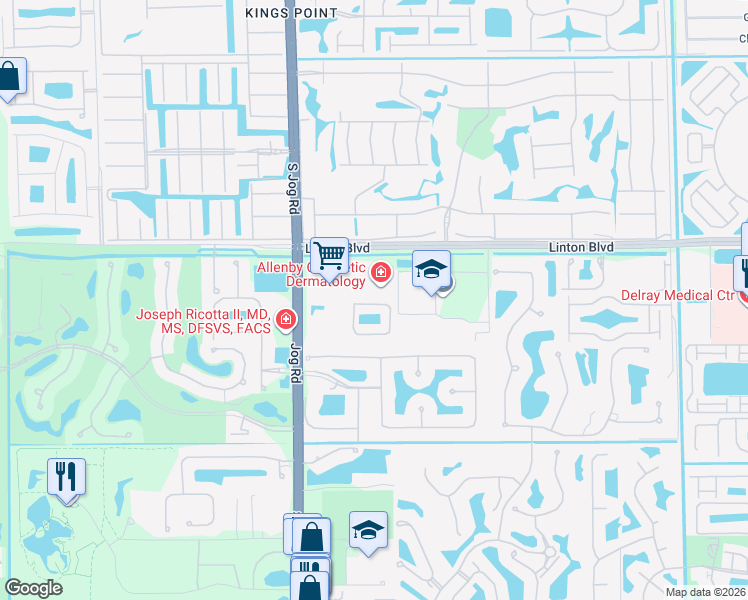 map of restaurants, bars, coffee shops, grocery stores, and more near 6290 Linton Boulevard in Delray Beach