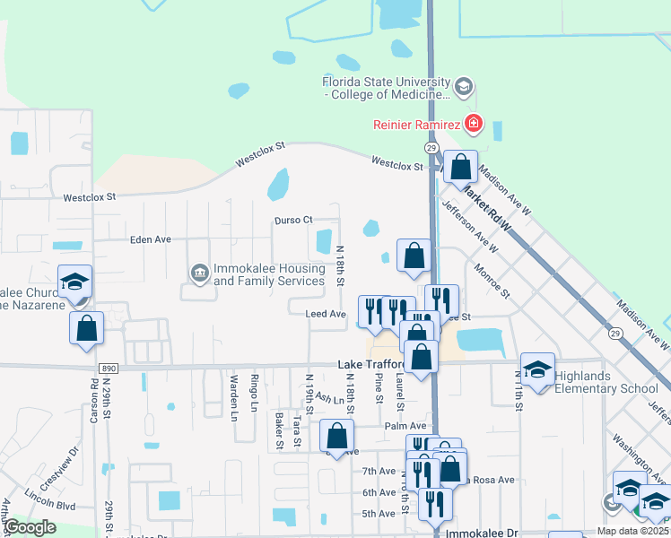 map of restaurants, bars, coffee shops, grocery stores, and more near 1222 North 18th Street in Immokalee
